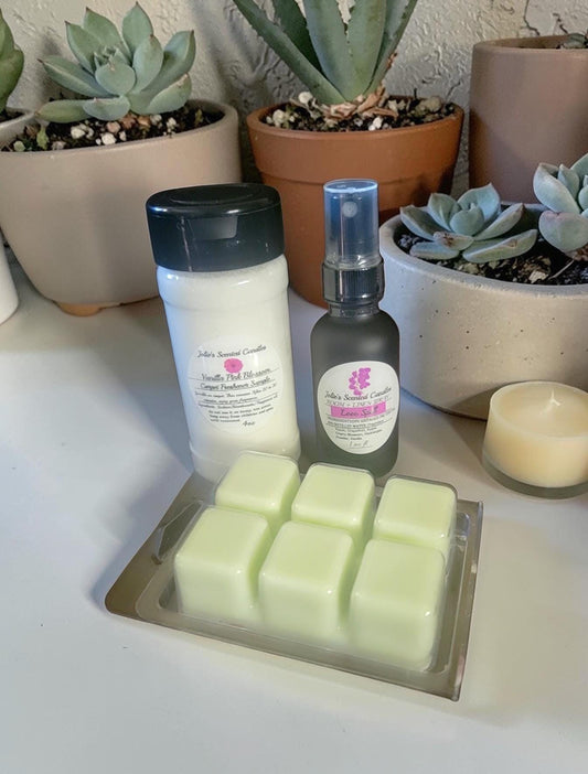 Home Fragrance Gift Set: Carpet Deodorizer Powder, Room Spray & Scented Wax Melts | 3 Piece Aromatherapy Bundle